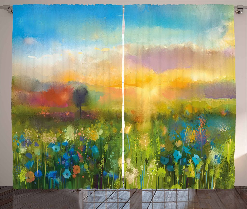 ABAKUHAUS Kunst Rustikaler Vorhang, Löwenzahn-Blüten in Wiese, Wohnzimmer Universalband Gardinen mit Schlaufen und Haken, 280 x 175 cm, Mehrfarbig