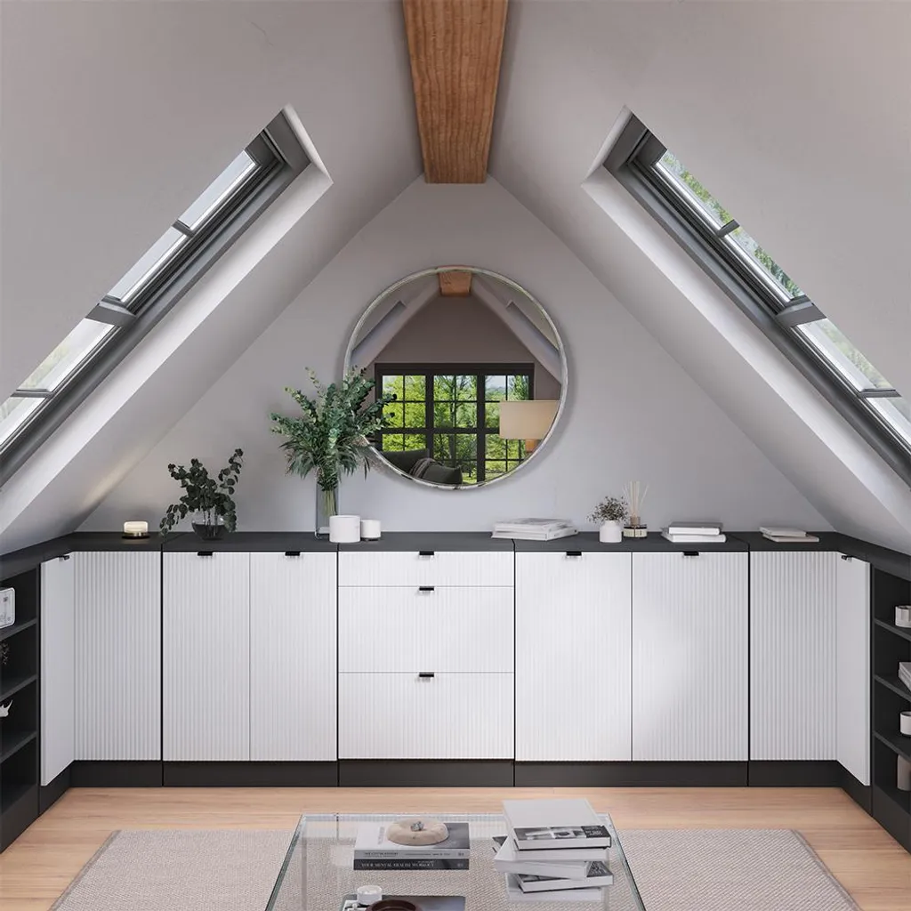 Meuble de Rangement Bas pour Combles et Sous-pente Blanc Cannelé 60cm - 3