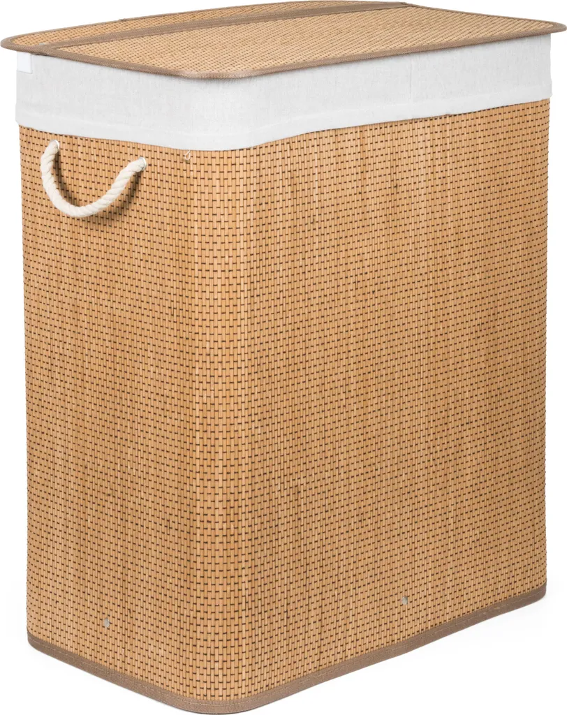 Grand Panier à Linge Familial 105L Bambou avec Compartiments de Tri G21