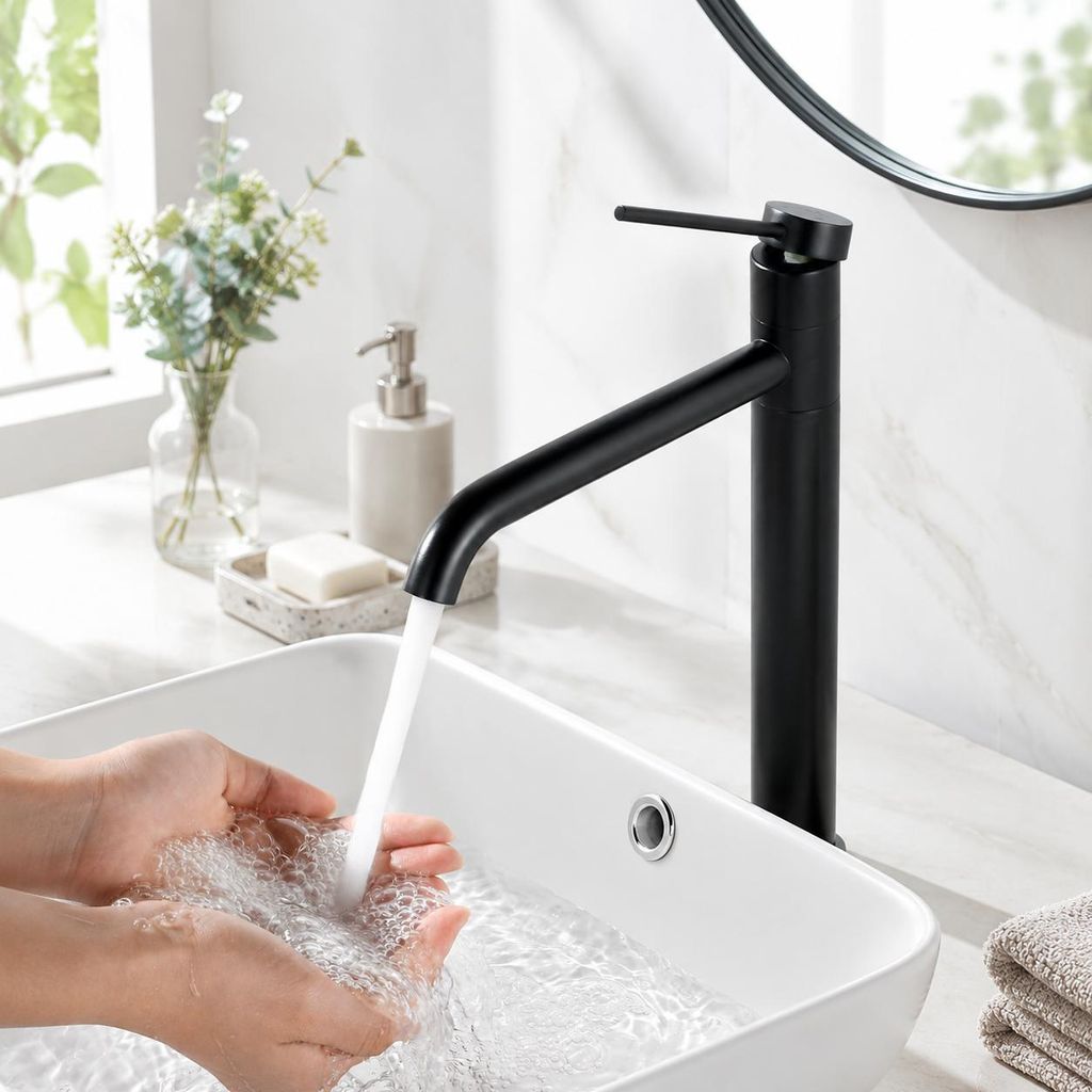 2 x Homelody Badarmatur Wasserhahn Bad aus Edelstahl Waschbecken Armatur mit hohe Ausflauf Mischbatterien 180° Schwenkbar Waschtischarmatur, Schwarz