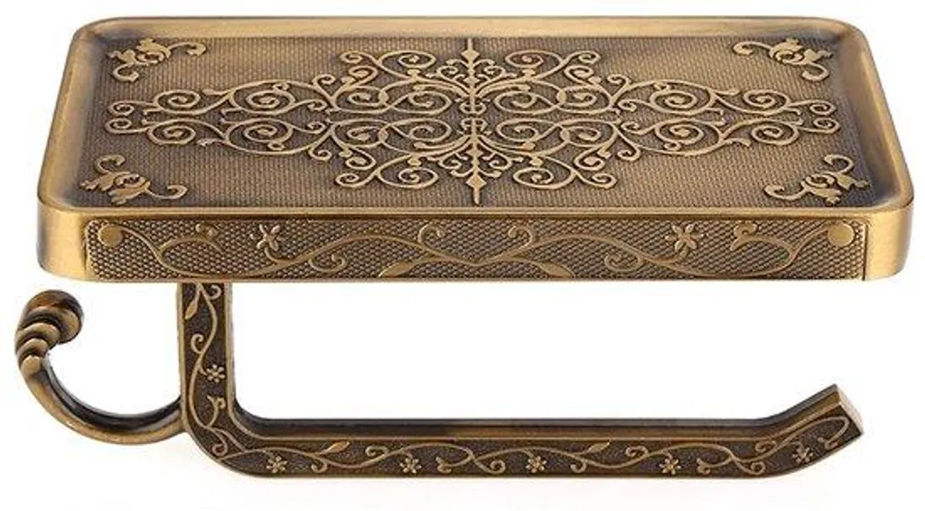 Support papier toilette vintage en métal noir avec étagère smartphone