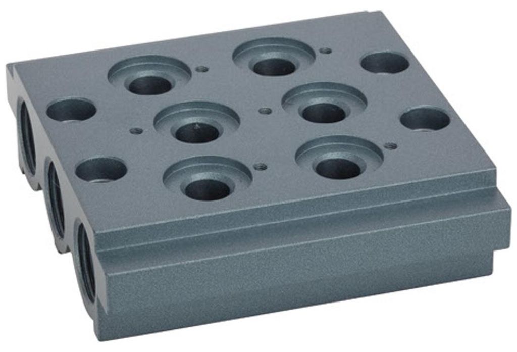 Riegler Mehrfach-Grundplatte für Wegeventile, 2 Ventilpositionen, G 1/4