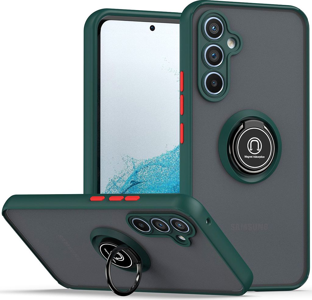 Galaxy A34 5G Hülle, Ring Halter Ständer Matte Transluzent TPU Rahmen Stoßfest Schutzhülle für Samsung Galaxy A34 5G dunkelgrün