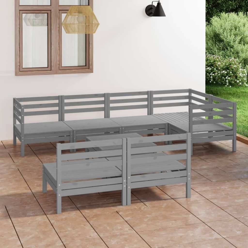 Möbel 8-tlg. Garten-Lounge-Set Massivholz Kiefer Grau - Balkonmöbel 3082754