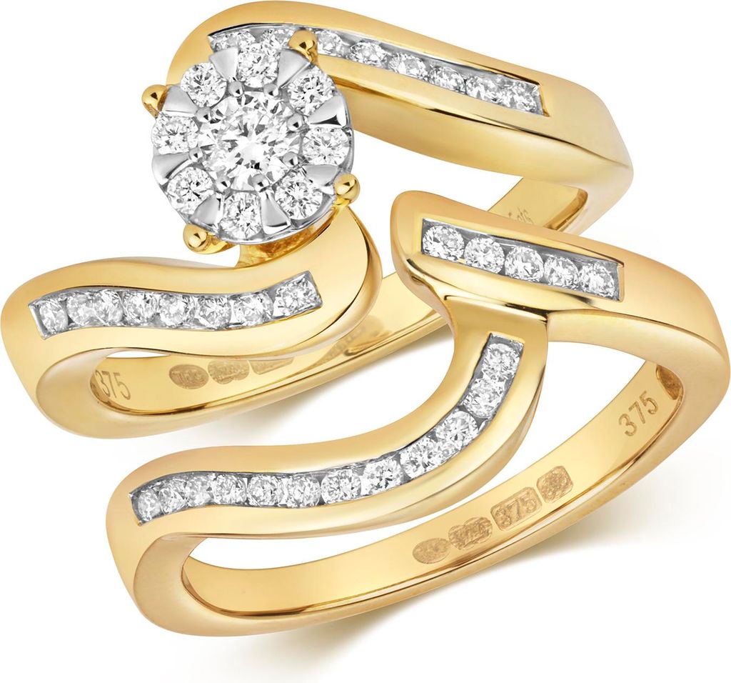Funkelndes Feuer 9 Karat (375) Gold Damen - Diamant Ringe (Bridal Set) Brillant-Schliff 0.51 Karat G - I1 I2, 53 (16.9); TRS317509KYRSM