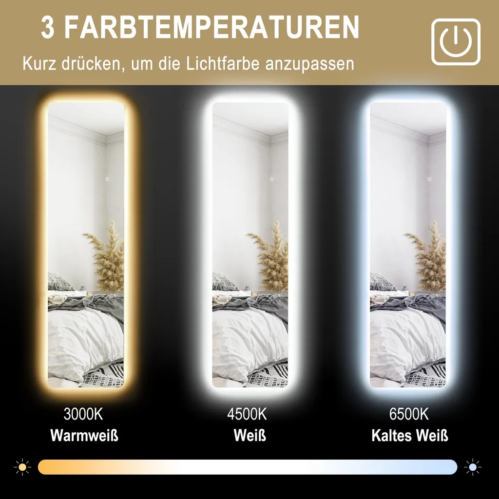 Miroir en pied HOMCOM 150 x 40 cm avec éclairage LED blanc intégré - 6