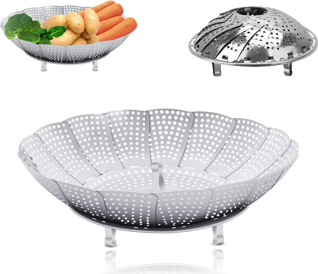Dampfgareinsatz - Gemüse-Dampfer - RVS - Dampfgestell - Dampfeinsatz Topf - Verstellbar - Zusammenklappbarer Dampfeinsatz - Durchmesser 24 cm - Da...