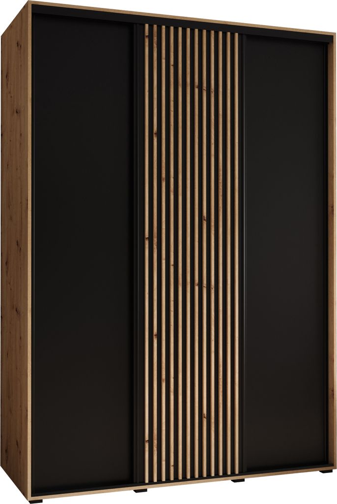 MEBLE KRYSPOL Sapporo 1 Schrank mit 3 Schiebetüren - 205,2x170x60 cm - Artisan Schwarz Artisan