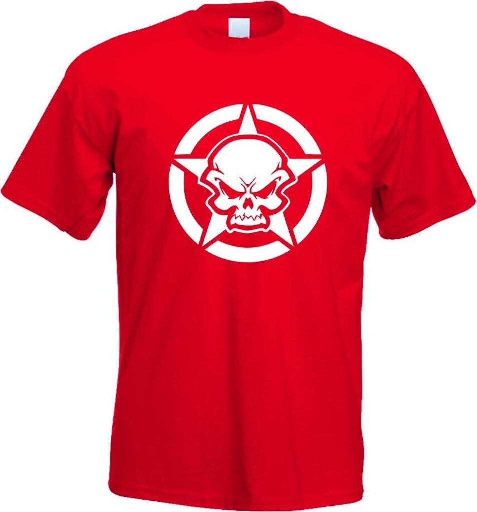 Kiwistar - T-Shirt - rot - Army Skull Schädel Totenkopf Motiv Bedruckt Funshirt Design Print - mit Motiv Bedruckt - Funshirt Design - Sport - Frei...