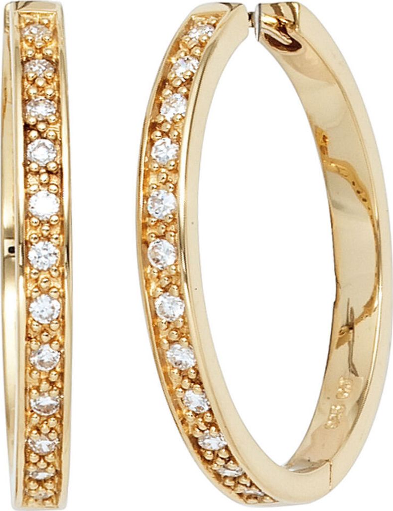 Paar Creolen Creole 29,8mm mit 24 Zirkonia 925 Silber vergoldet