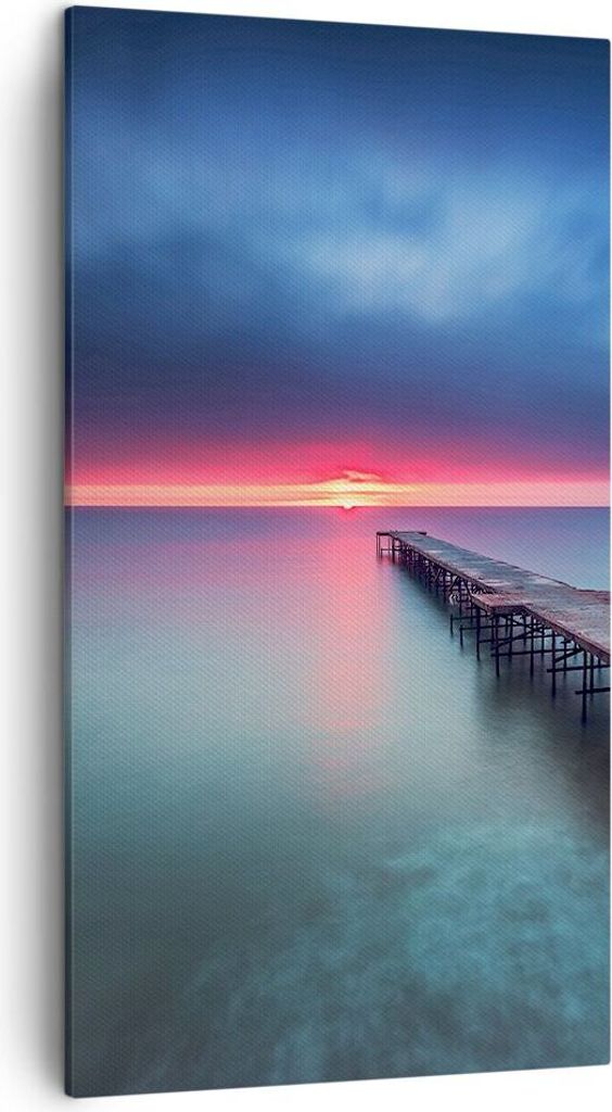 Bild auf Leinwand - Leinwandbild - Einteilig - Brücke Meer Landschaft - 45x80cm - Wand Bild - Wanddeko - Wandbilder - Leinwanddruck - Bilder - Wan...