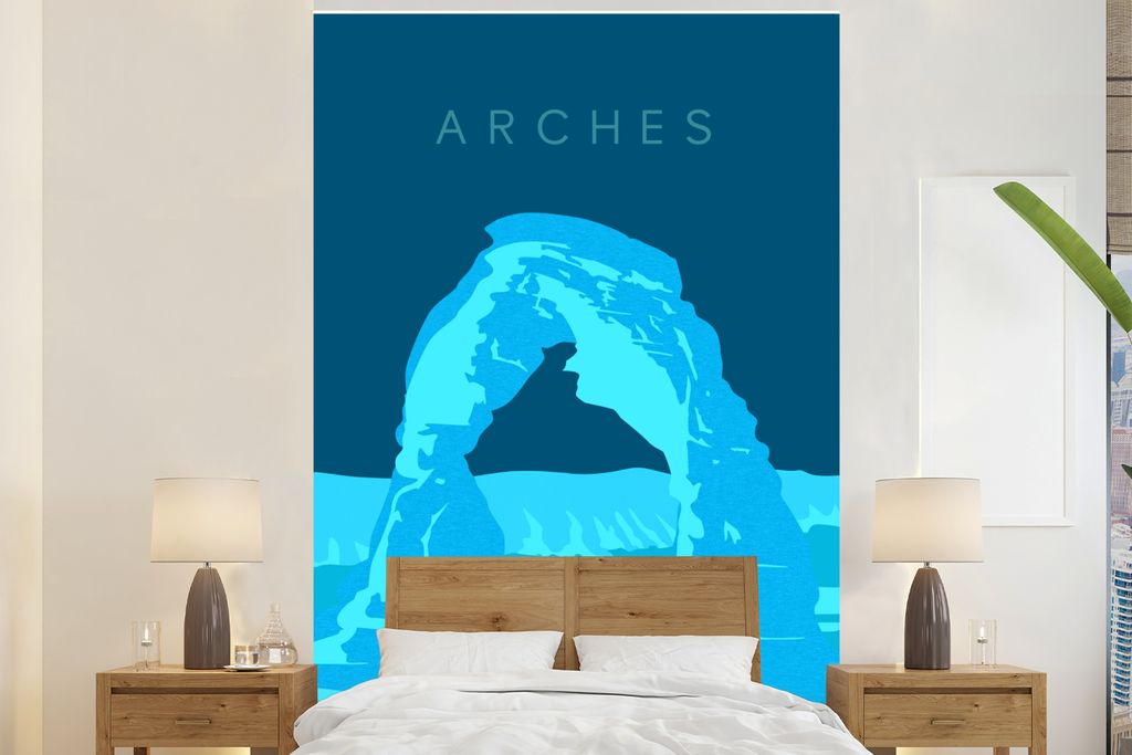 MuchoWow Fototapete für Wohnzimmer oder Schlafzimmer Wandtapete Vinyl Motivtapete Park - Arches - USA - Illustration - 160x240 cm - Vinyltapete