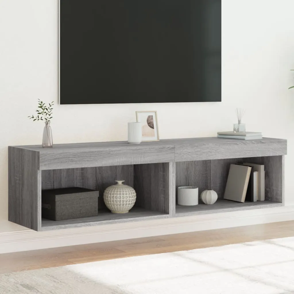 Set 2 Porta TV Sospesi Grigio Sonoma con LED - Look Minimalista 60cm