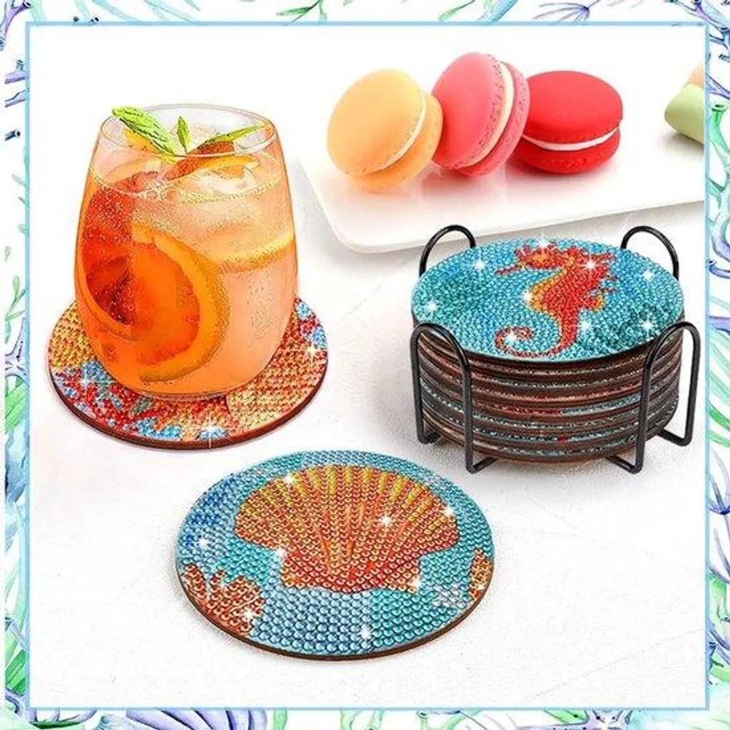 Protégez votre Table avec Style : Kit 8 Sous-verres Diamant Mandalas Mer