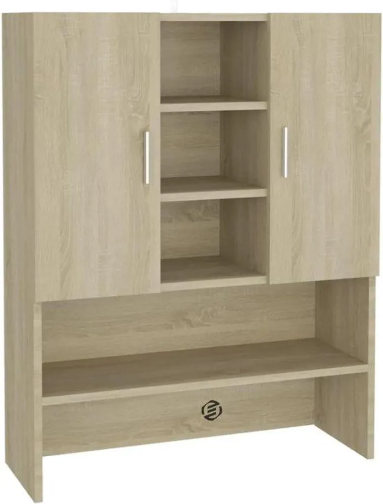 Meuble pour lave-linge blanc et bois 64x190cm - Étagère gain de place