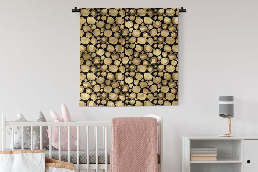 MuchoWow Wandteppich Wandbehang Muster - Pantherdruck - Gold 90x90 cm Tapisserie Dekoration Wandtuch - Wandaufhänger