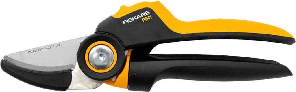 A close-up studio shot of a pair of Fiskars pruning shears.