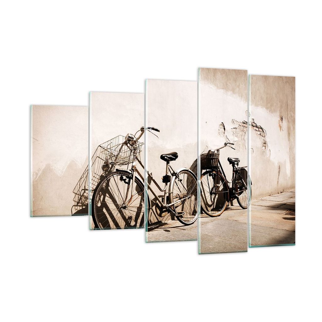 Bilder auf glas - Fahrrad Ziegel Stadt Italien - 150x100cm - Glasbilder - Wandbilder - Kunstdruck - zum Aufhängen bereit - Wanddekoration aus Glas...