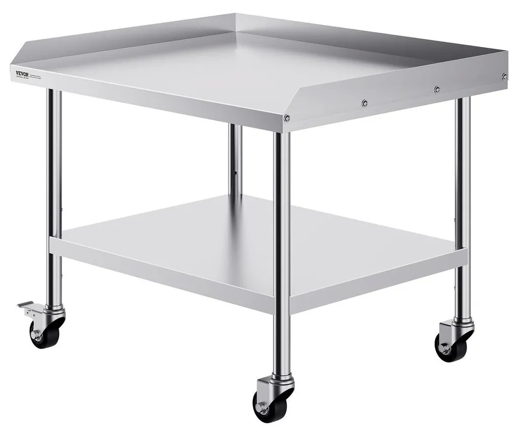 Table de travail en acier inoxydable 76x91 cm avec 4 roulettes pivotantes