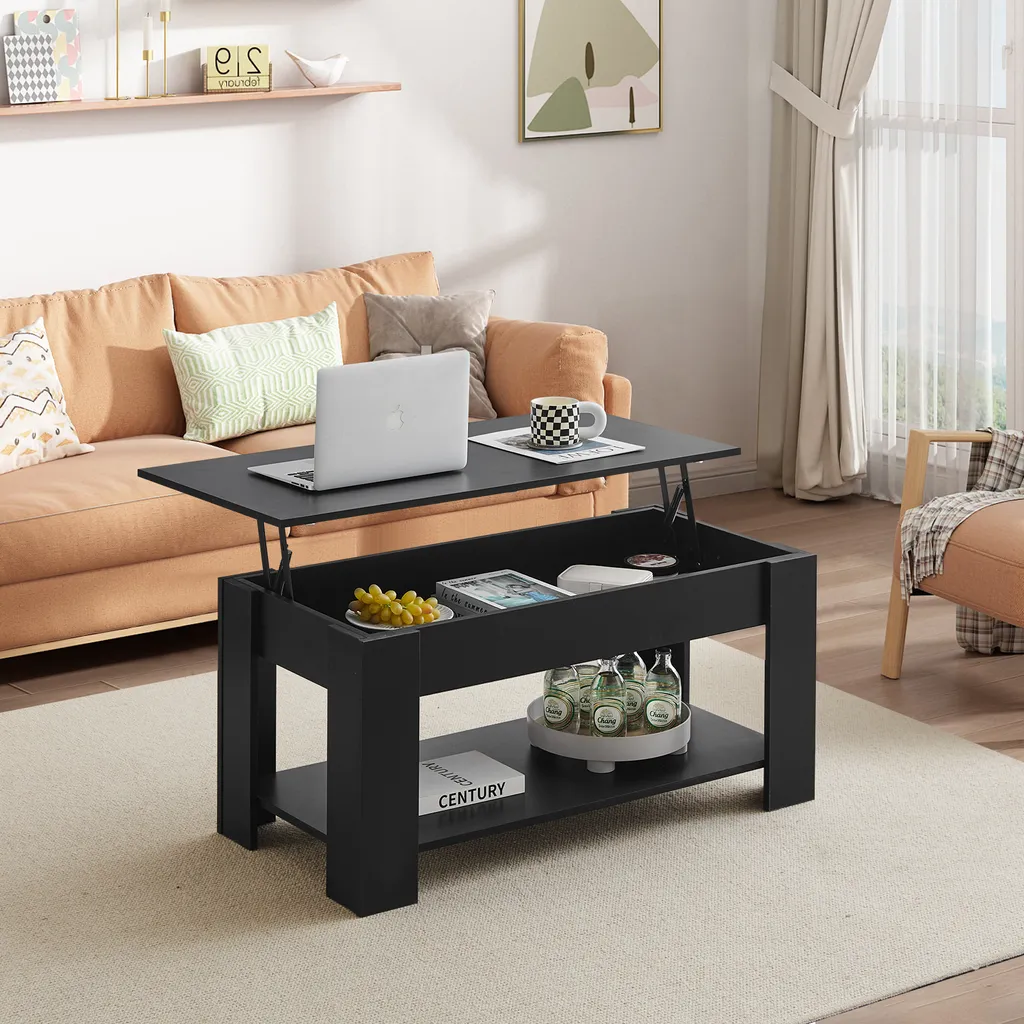 Gagnez de l'Espace avec cette Table Basse Relevable Noire Bois Extensible