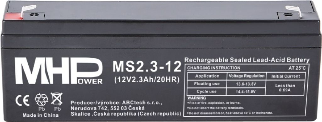 MHPower MS14-12 Blei-Säure-Batterie AGM 12V/14Ah, Faston F2 - 6,3mm