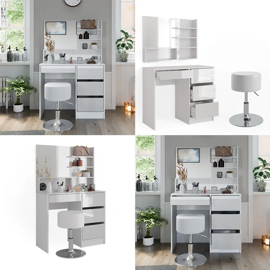 Coiffeuse avec tabouret Vicco meuble de maquillage blanc moderne 90cm - 8