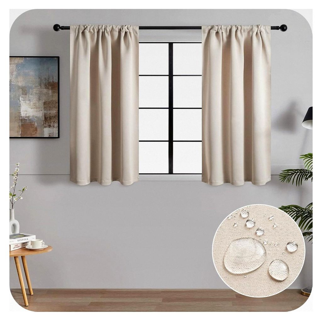 Blickdichte Vorhänge Beige, Kurze Vorhänge für kleine halbe Fenster in Küche, Bad, Schlafzimmer, Wohnzimmer 75x75cm (HXB) 2er Set