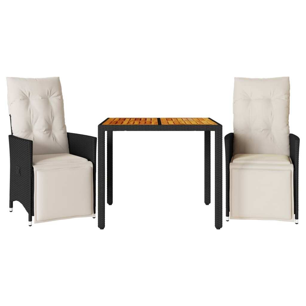 vidaXL 3-tlg. Bistro-Set mit Kissen Schwarz Poly Rattan