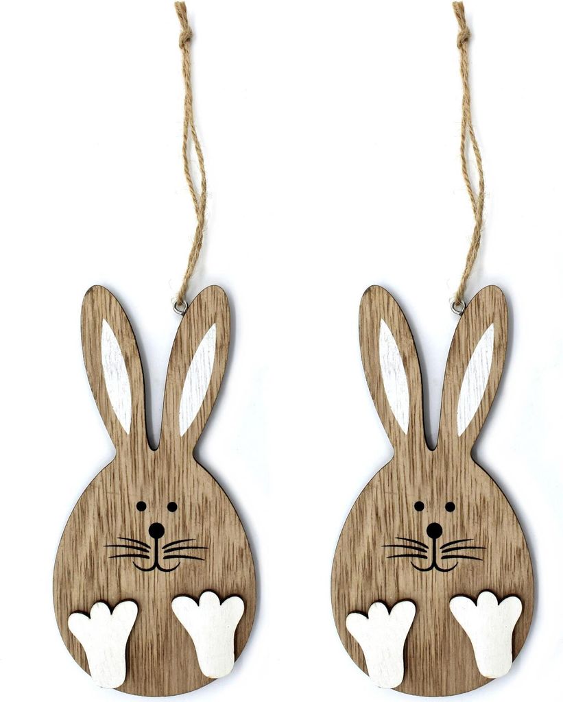 Holz Hänger Oster-Hase 25cm braun-weiß 2 Stück
