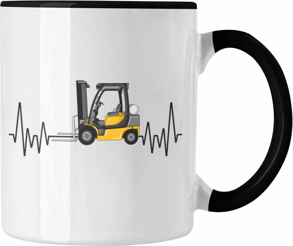Trendation - Gabelstapler Herzschlag Tasse Geschenk für Staplerfahrer Lager Hobby Geschenkidee (Schwarz)