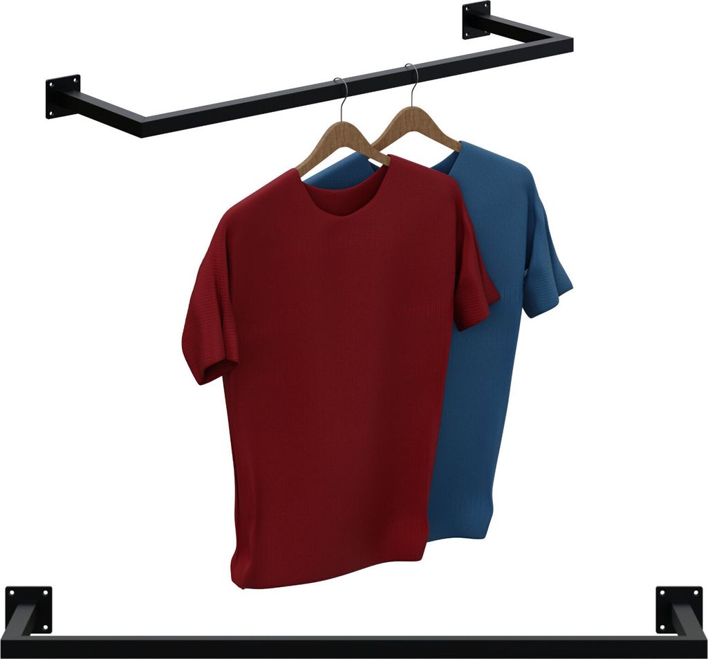 Garderobenstange Kleiderstange Garderobe Halter Kleiderständer Metall Schwarz Wand 90x30cm