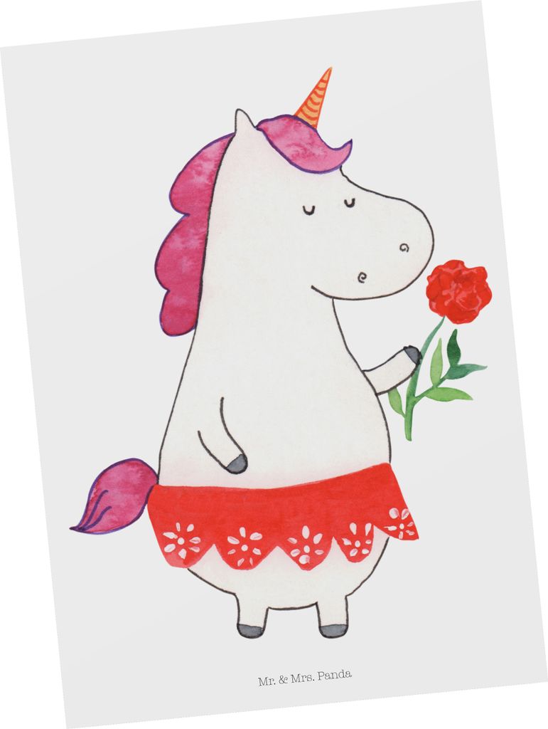Mr. & Mrs. Panda bildkarte Einhorn Dame - Weiß - Geschenk, Einhörner, Bachelor, Kunstkarten, Grußkarte, Ansichtskarten, Schluss machen, Postkart...