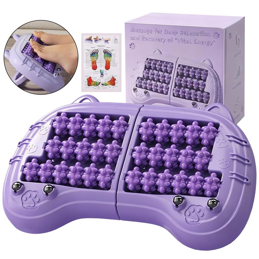 Fußmassagegerät mit 32 Rollen, Integrierte 4 Massageelemente,Fußmassage-Roller, geeignet für Zuhause & Büro, lindert Fersensporn und Stress