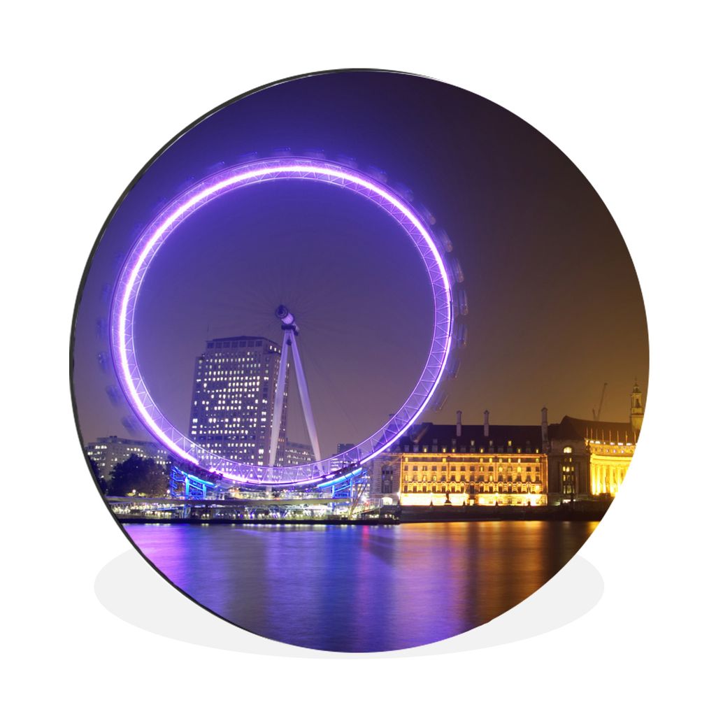 MuchoWow Aluminium Wandkreis London - London Eye - Lila - Riesenrad Ø 60 cm Wanddeko Modern Wohnzimmer - Wand Kreis - Wandbild - Schlafzimmer - ...