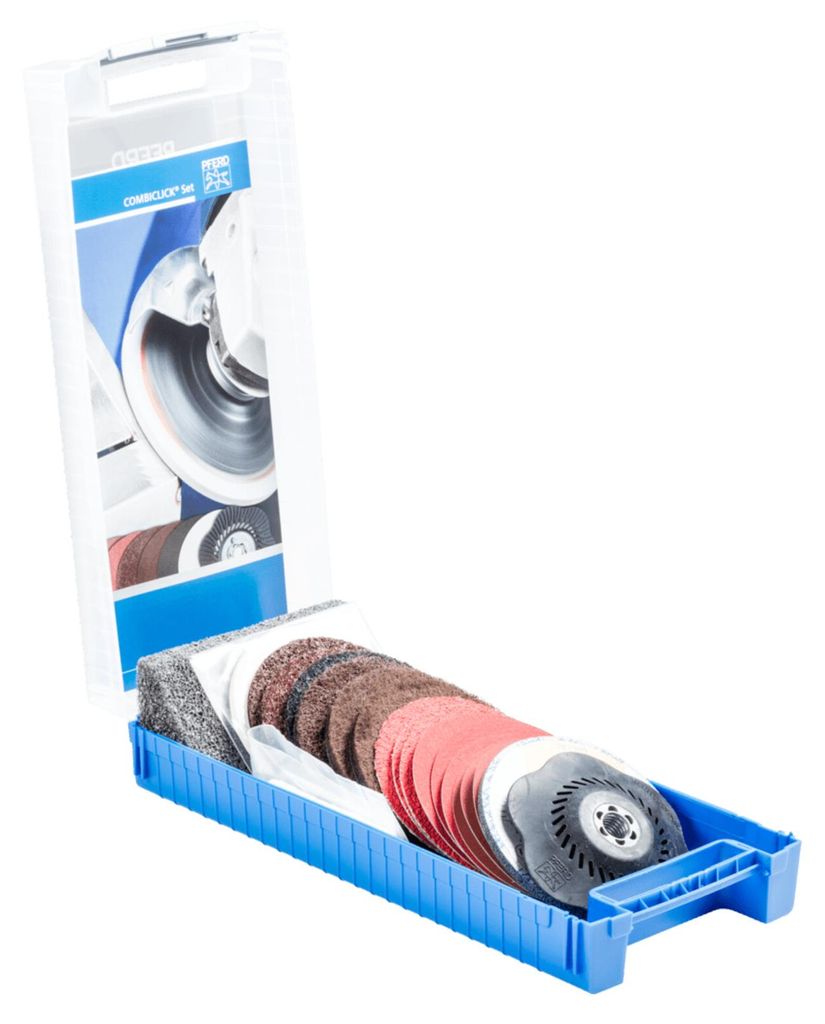 PFERD TOOLS COMBICLICK Set 19-tlg. Ø 115 mm 5/8-11 Bearbeitungen grob bis poliert mit Winkelschleifer