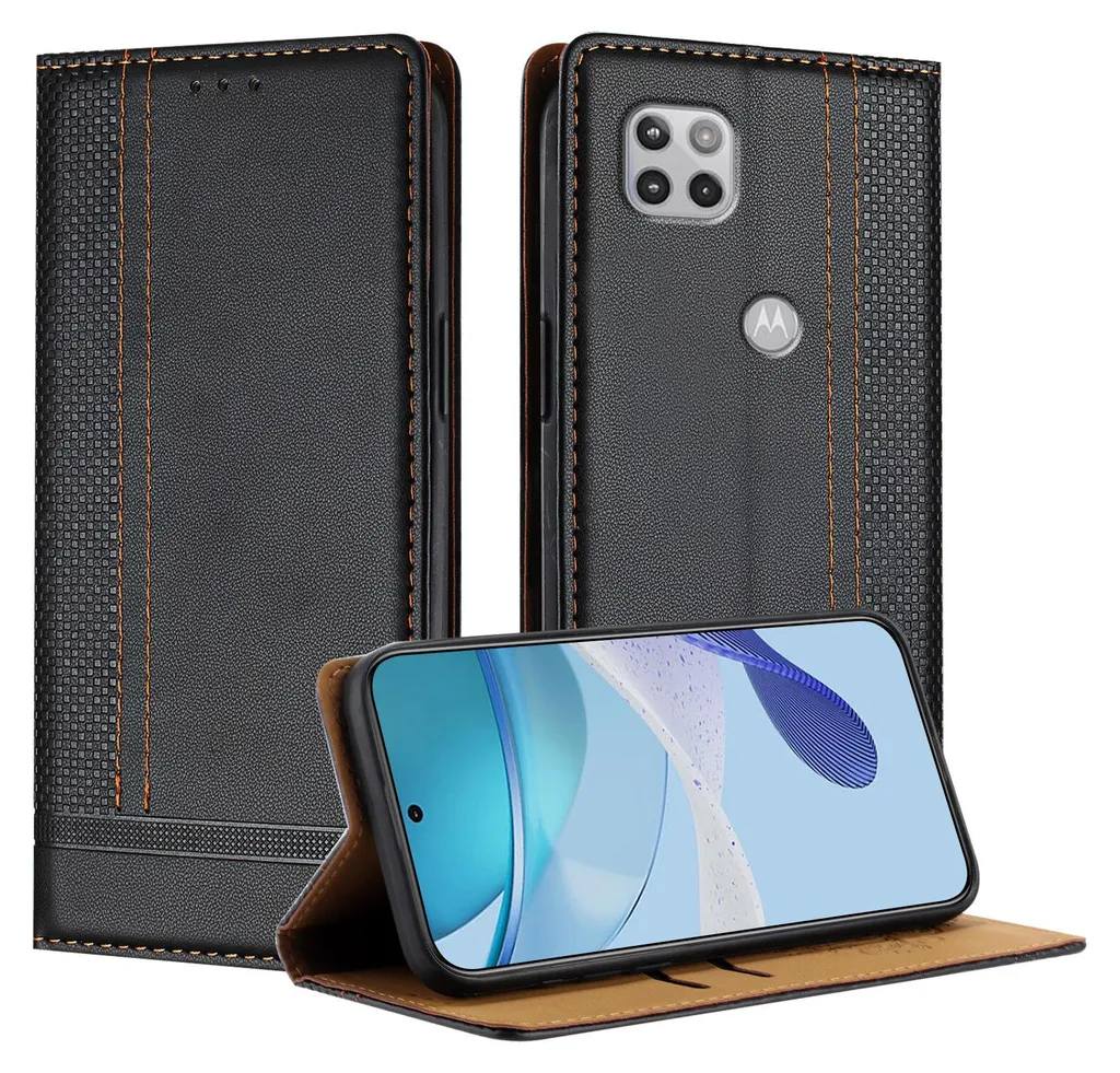 Cover Motorola Moto G 5G (2020) Portafoglio Pelle Nera con Stand Video