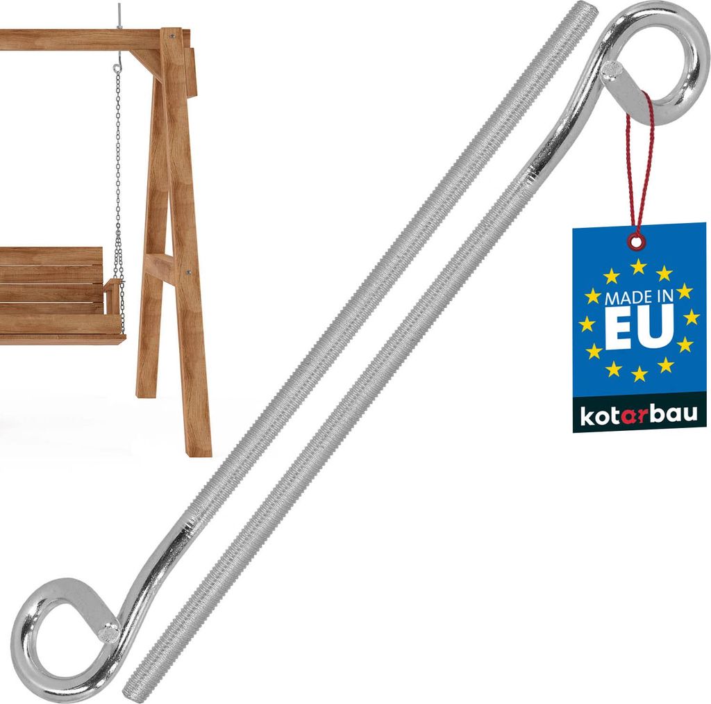 KOTARBAU 2er Set Schaukelhaken Schraubhaken M10 300 mm Verzinkter Stahl Deckenhaken Haken zum Schrauben Schwerlasthaken Schaukel Haken