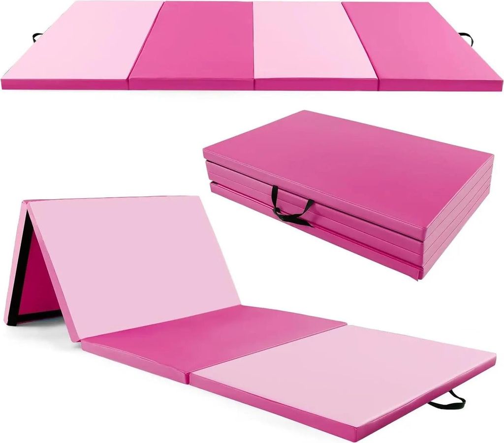 Gymnastikmatte - Faltbare Trainingsmatte - 300 x 120 x 5 cm - TPE - Klettverschluss zum Verbinden - Tragegriffe - Blau