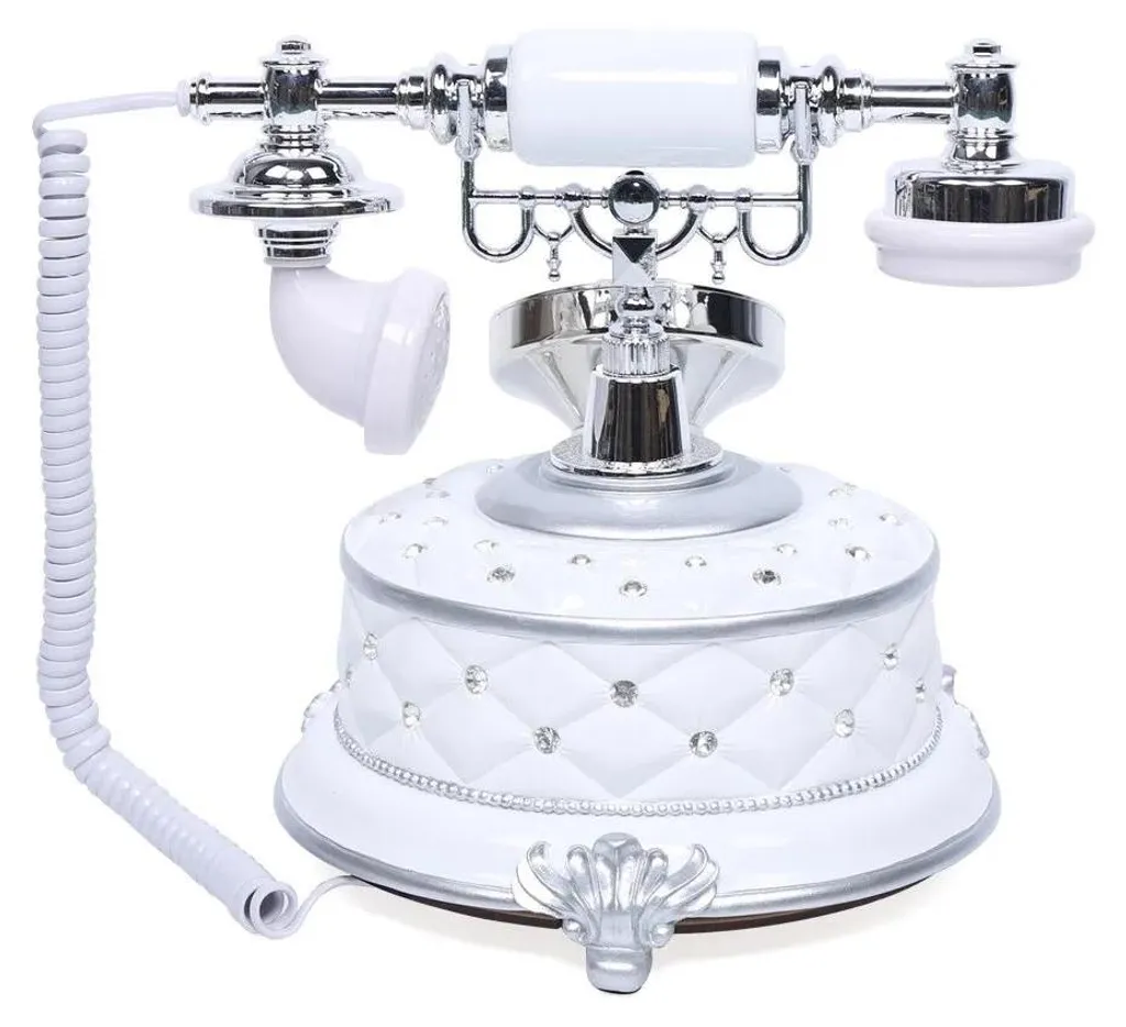 Téléphone Rétro Motif Diamant - Réduction de Bruit et Finition Résine