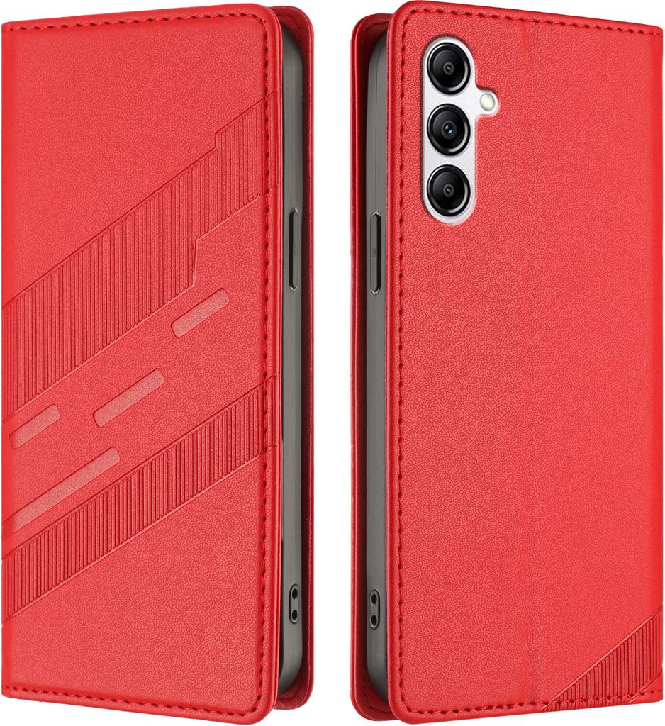 Hülle für Samsung Galaxy A14 5G/4G, Kunstleder Brieftaschen Handyhülle mit Kartenfach und Standfunktion Rot