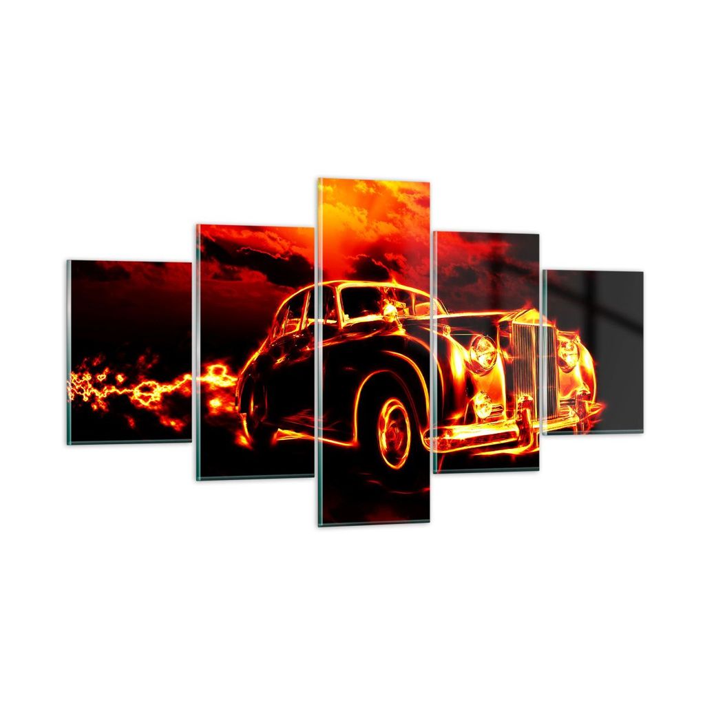 Bilder auf glas - Vögel Brücke Gebäude Auto - 125x70cm - Glasbilder - Wandbilder - Kunstdruck - zum Aufhängen bereit - Wanddekoration aus Glas ...