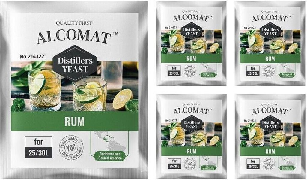 Rum Distillers Yeast ALCOMAT Alkohol Hefe | Gärhefe | Brennhefe | Rum Destillation | Alkoholtoleranz bis 13-14% 5er Set
