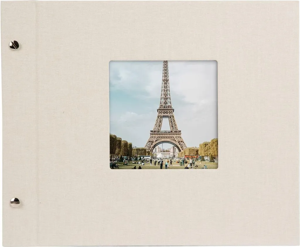 Album photo à vis 40 pages gris sable en lin naturel - format 30x25 cm