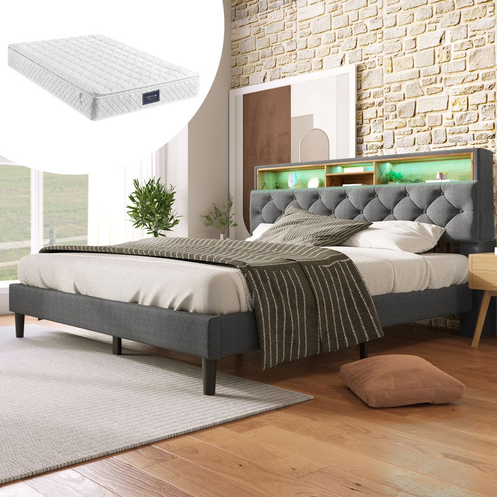 Flieks Lit rembourré Lit double 140x200cm avec matelas et Image du produit 