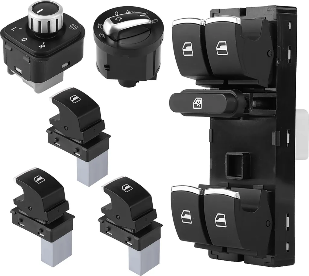Lot de 6 Interrupteurs Chrome Lève-vitre et Phares pour Passat B6 et CC