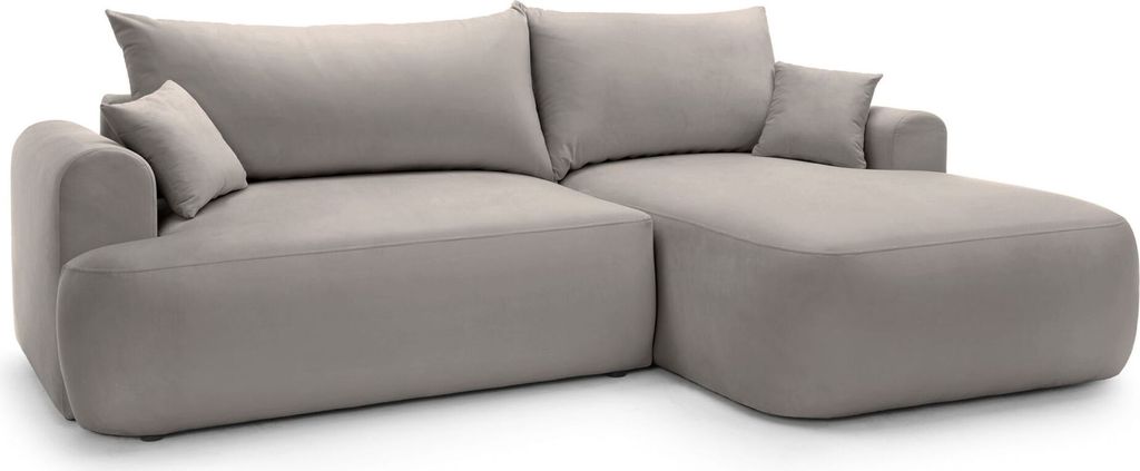 Selsey OVO - Ecksofa mit Schlaffunktion, Stauraum und Samtbezug, hellgrau, rechts