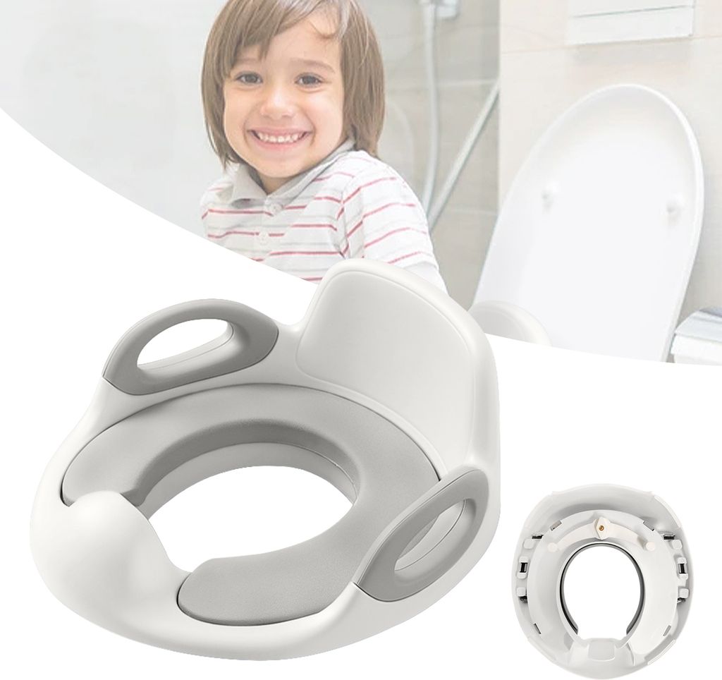 LARS360 Kinder Toilettensitz Töpfchentrainer WC Sitz Training PP+PU Anti-Rutsch Spritzschutz Griff, Weiß+Grau