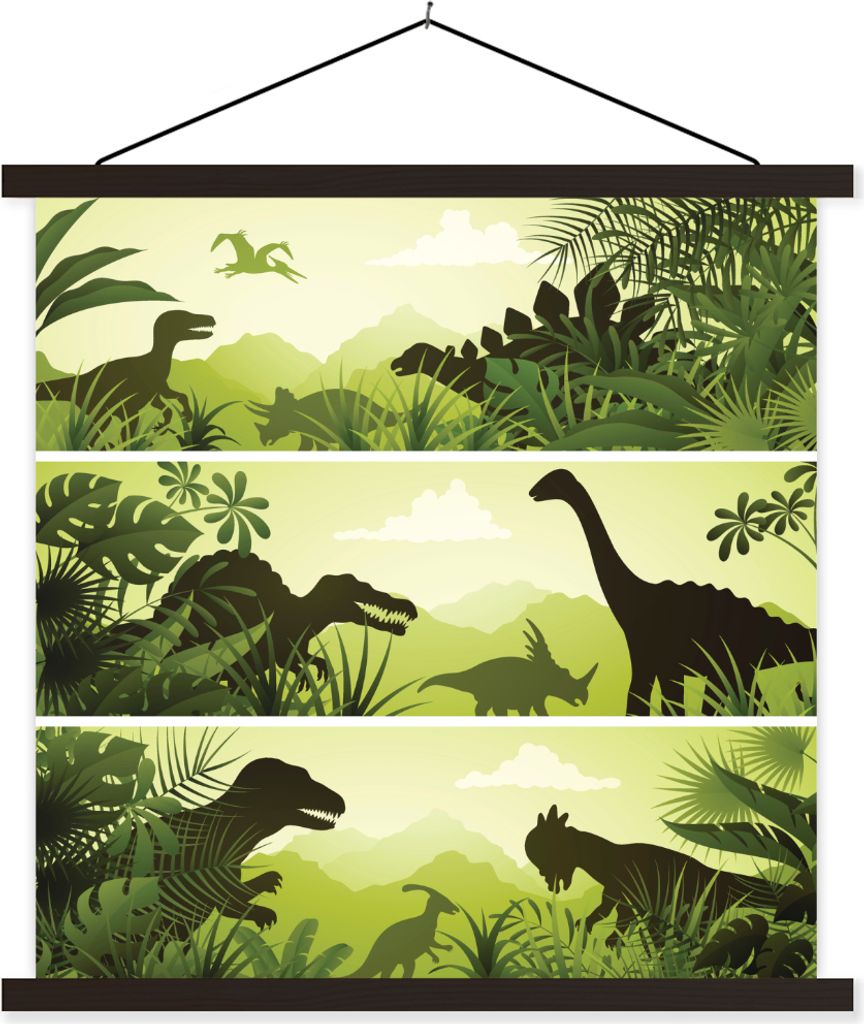 MuchoWow Textilposter Dinosaurier - Dschungel - Illustration - Kinder - Kind 40x40 cm mit schwarzem Rahmen - Fotos