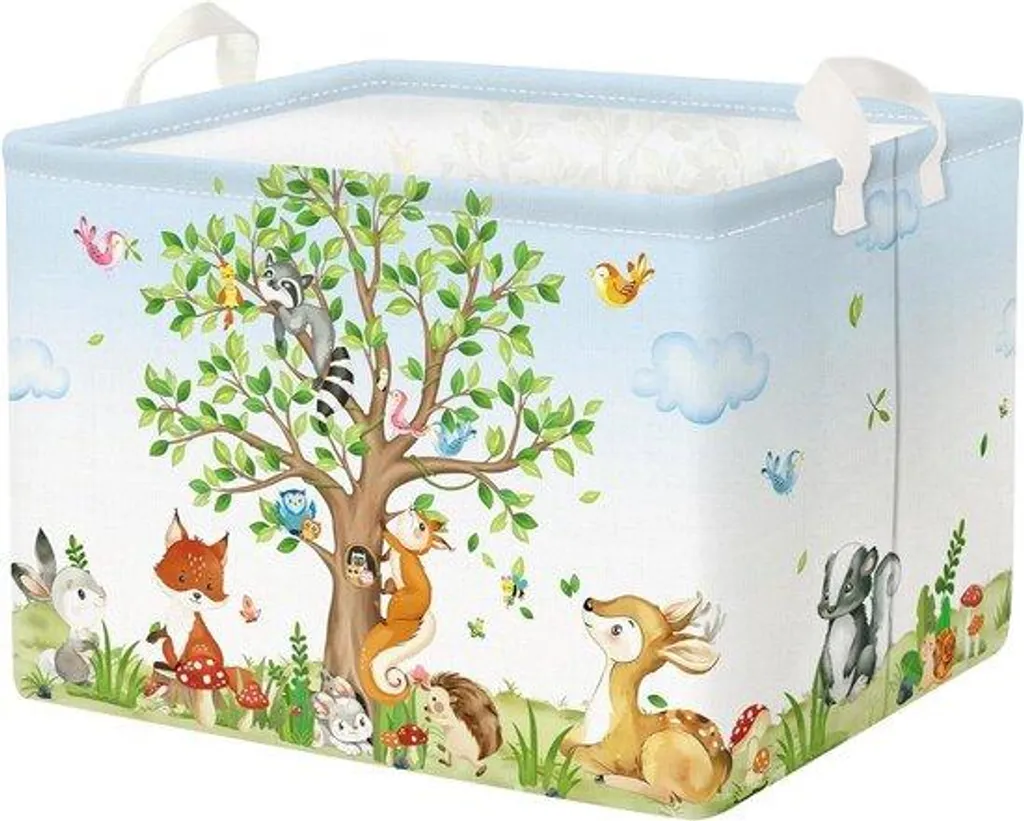 Bac de rangement pliable vert pour enfants avec motif animal 45x30cm