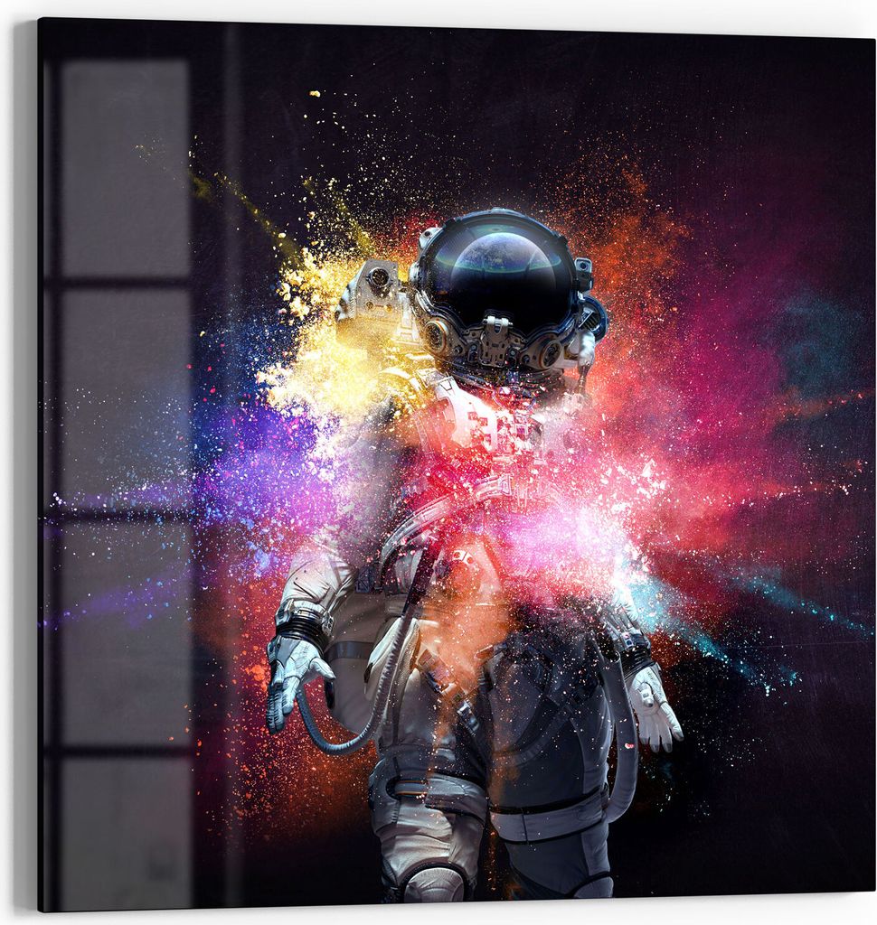 DEQORI Glasbild Echtglas 50x50 cm 'Kosmonaut in Farbknall' Produktbild 
